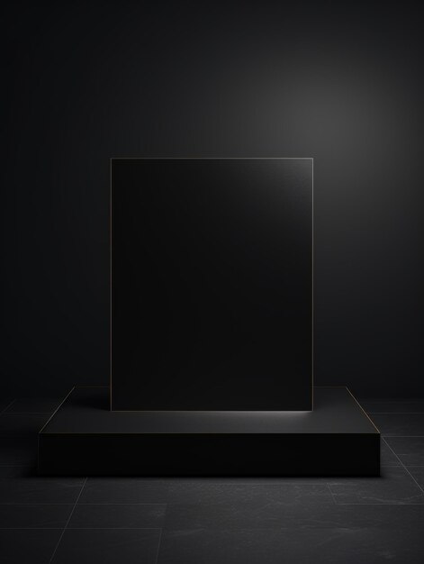 Obsidian Stone Minimalistic Product Podium The Stage for Product Presentation on Black Background Geometric Platform Pedestal Ai Generated Vertical Podium Mockup for a Product advertisement