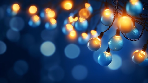 Occasion brightening and beautification concept christmas wreath bokeh lights over hopeless blue foundation AI Generated