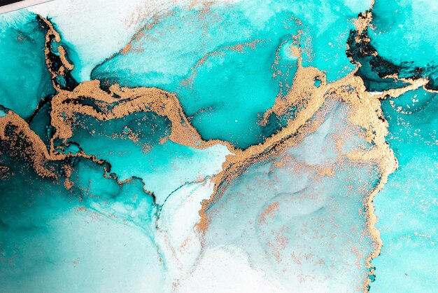 Ocean blue abstract background of marble liquid ink art painting on paper