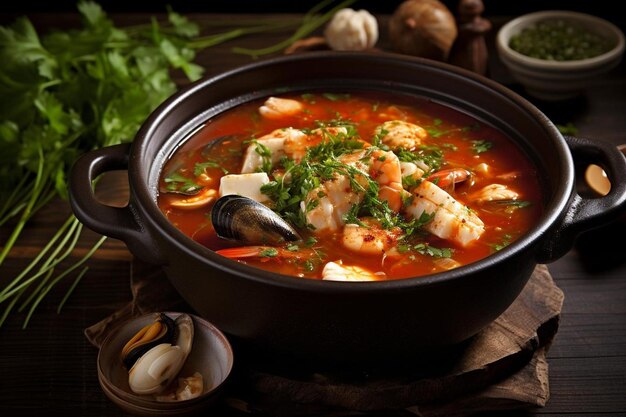 Ocean Fresh Cioppino with Seaweed Cioppino food image photography