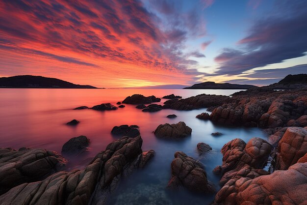 Ocean illuminated by a brilliant and colorful sunset