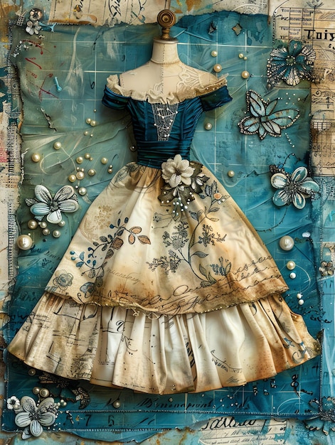 Ocean Inspired dress with pearls nautical paper vintage page