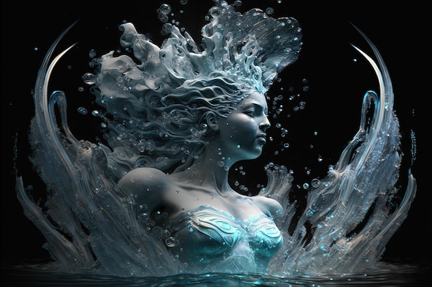 Ocean mistress Character legends water elemental elements illustration fashion spirit emotion graceful soul form woman power energy ocean imaginary Mythology concept AI