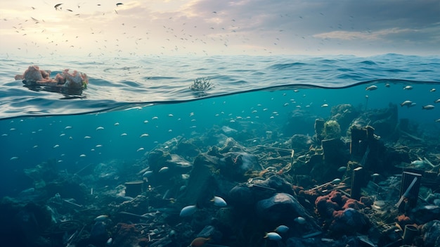 The ocean polluted by plastic and garbage