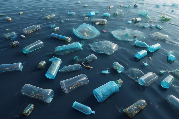 Photo ocean pollution plastic in water pollution and recycle eco concept generative ai