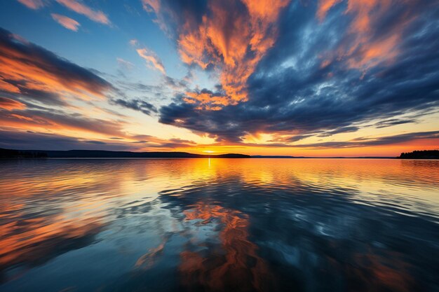 Ocean reflecting the rich colors of a sunset sky