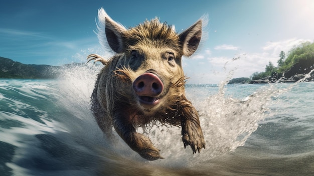 Ocean running animal boar images Generative AI