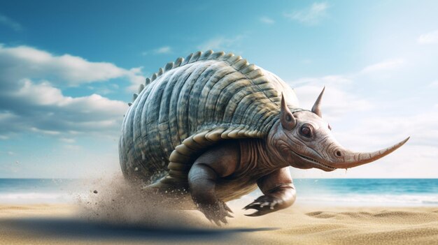 Ocean running armadillo animal image Generative AI