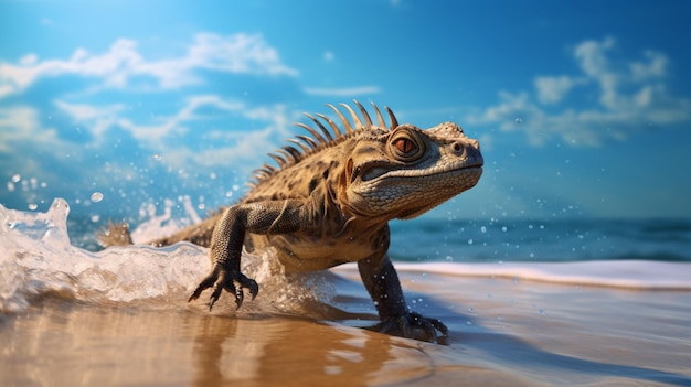 Ocean running Lizard animal best quality image Generative AI