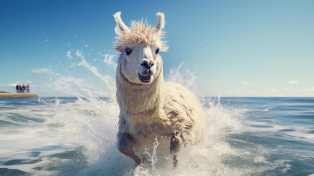 Ocean running Llama animal best quality image Generative AI