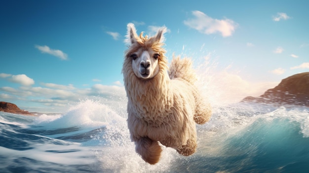 Ocean running Llama animal best quality image Generative AI