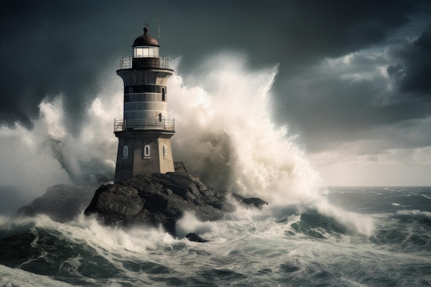 Ocean storm at lighthouse Generate Ai