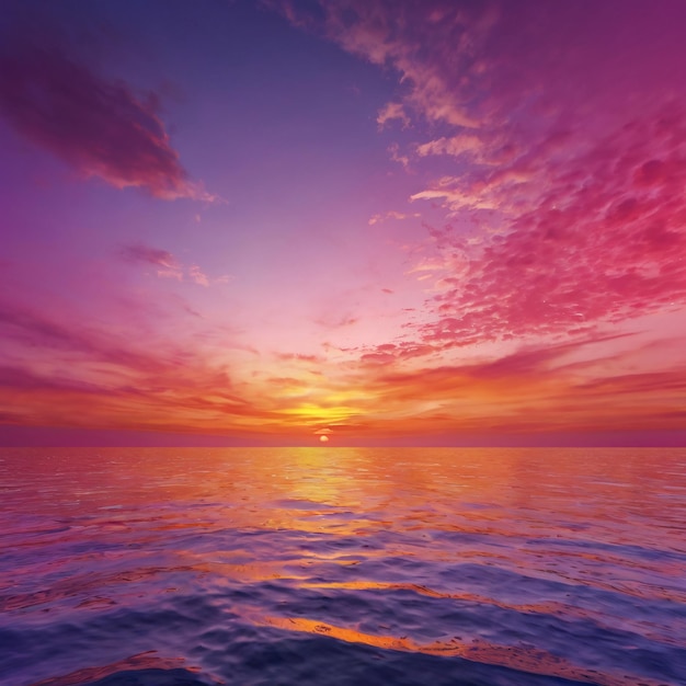 An ocean sunset featuring vibrant shades of pink orange and purple create 3d gradient