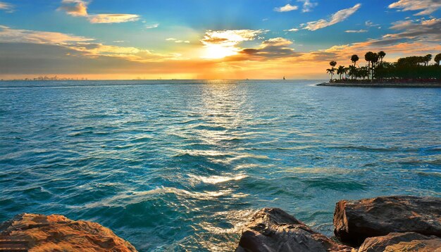 Ocean Sunset Scenery and Crystal Blue Waters