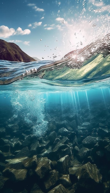 Ocean underwater background over light