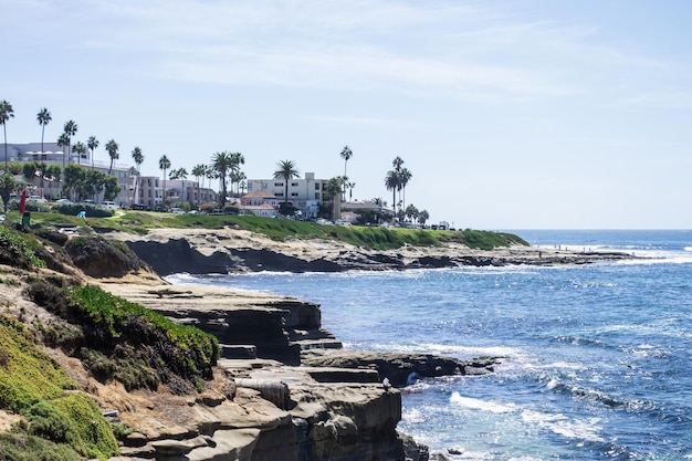 Ocean view of crashing waves in southern California west coast