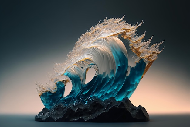 Ocean wave shape crystal sculpture isolate translucent