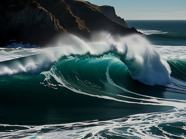 Ocean Waves Colliding with Coastal Cliffs