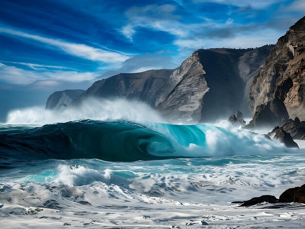 Ocean Waves Colliding with Coastal Cliffs