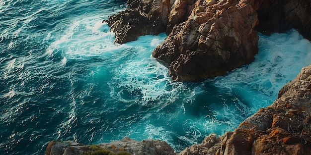 Ocean Waves Crashing Against Rocky Cliffs Photo