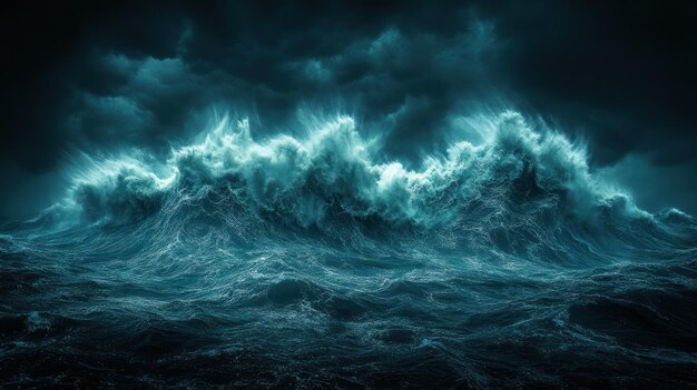 Ocean Waves Crashing Under a Dark Stormy Sky