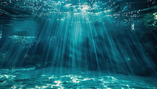 The ocean with sunlight shining through the water