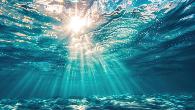 The ocean with sunlight shining through the water