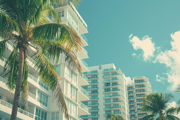 Oceanfront Apartment Skyscrapers in Miami Beach with Palm Trees