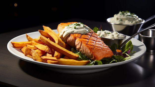 Oceanic Delight Baked Salmon with Sweet Potato Fries