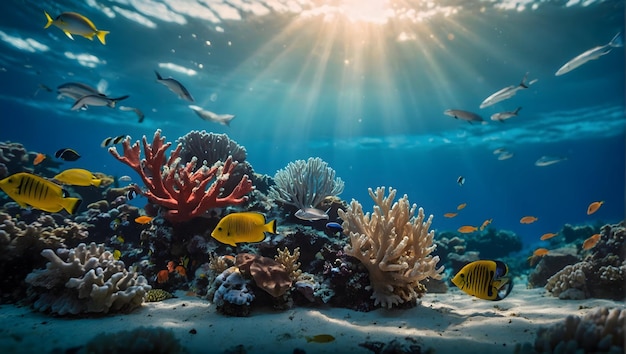 Oceanic Podium with a blurred or bokeh background of Coral Reef