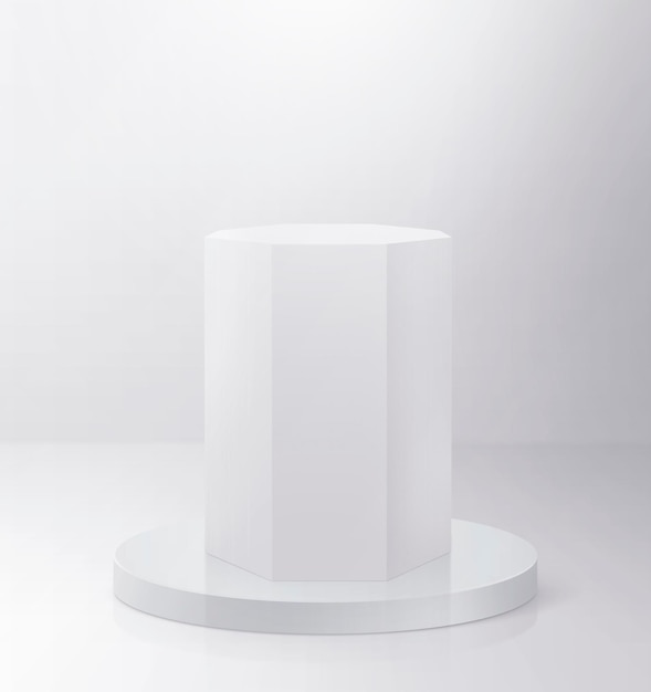 Octagon pedestal podium Abstract high quality 3d concept illuminated pedestal by spotlights on white background Futuristic background can be add on banners flyers ro web 3d render