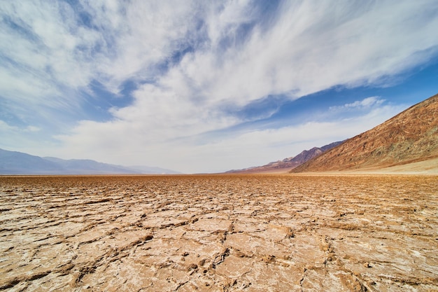 Octagon salt formations in desert landscape of salt flats in death valley