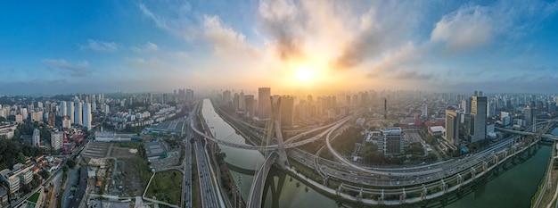 Octavio Frias de Oliveira Bridge in Sao Paulo Brazil South America Panoramic