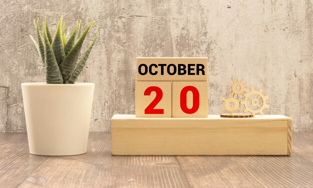 Photo october 20 calendar date text on wooden blocks with copy space for ideas copy space and calendar concept