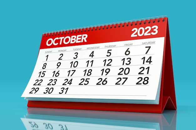 October 2023 Calendar Isolated on Blue Background 3D Illustration