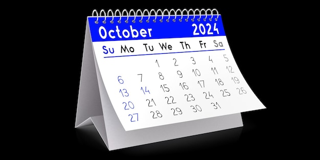 October 2024 table calendar 3D illustration