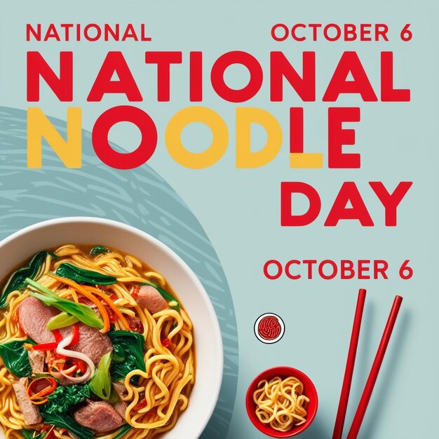 Photo october 6 poster featuring vector noodle bowl icon with tofu and vegetables for national noodle day