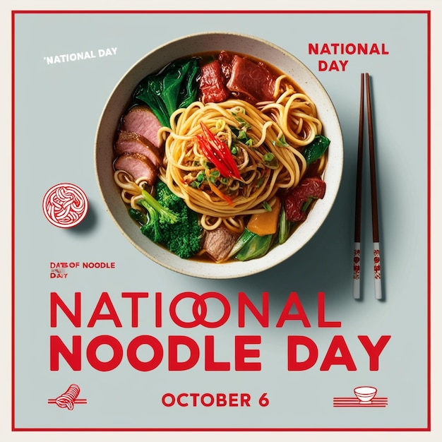 Photo october 6 poster featuring vector noodle bowl icon with tofu and vegetables for national noodle day