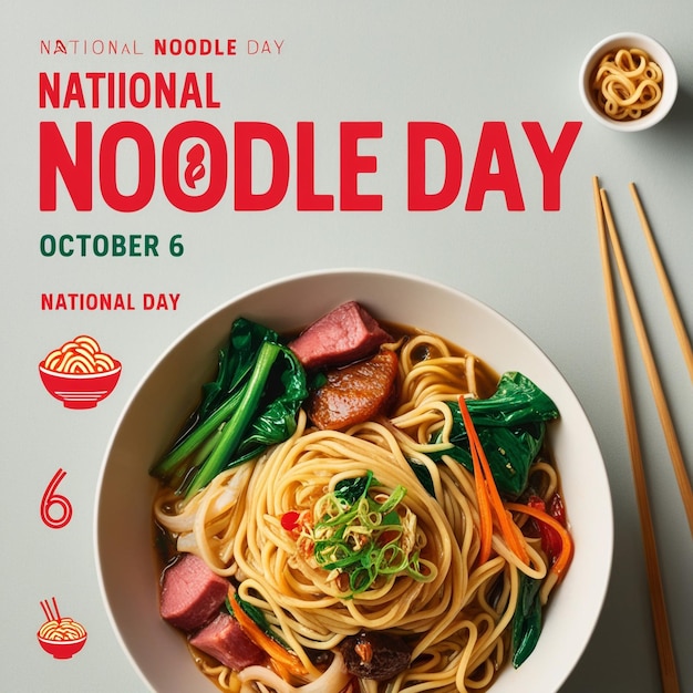 Photo october 6 poster featuring vector noodle bowl icon with tofu and vegetables for national noodle day