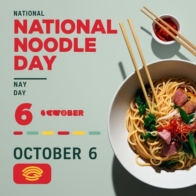 Photo october 6 poster featuring vector noodle bowl icon with tofu and vegetables for national noodle day