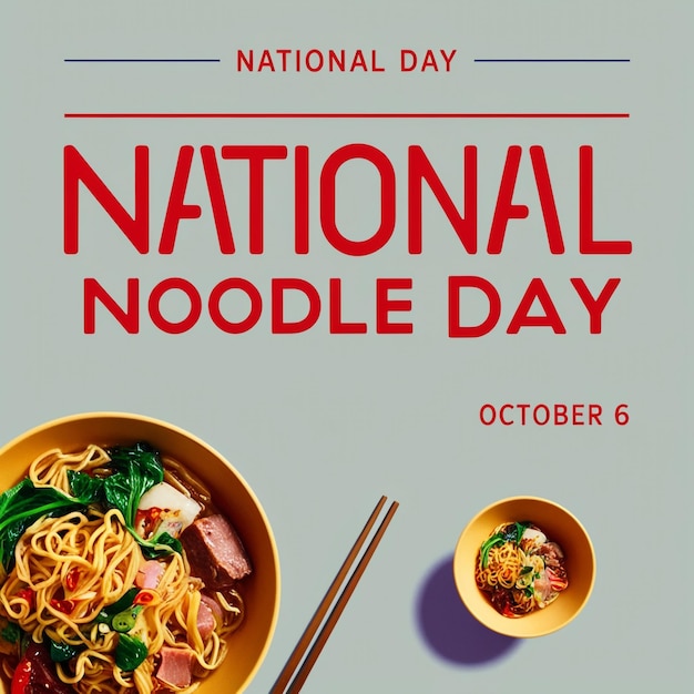 Photo october 6 poster featuring vector noodle bowl icon with tofu and vegetables for national noodle day