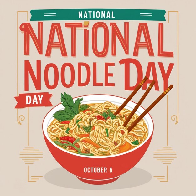 October 6 Poster with Vector Noodle Bowl Icon Featuring Tofu and Vegetables for National Noodle Day