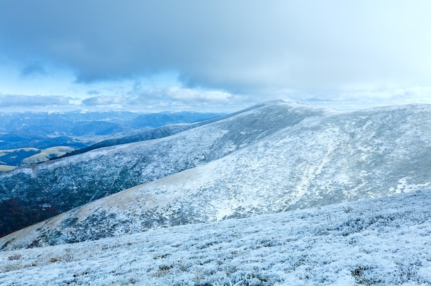 October Carpathian mountain Borghava plateau with first winter snow