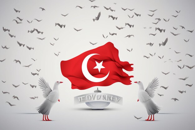 Photo october republic day turkey with doves flying and flag