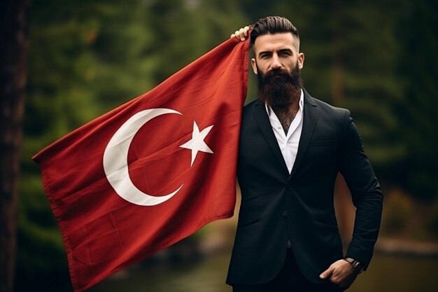 Photo october republic day turkey with person holding flag