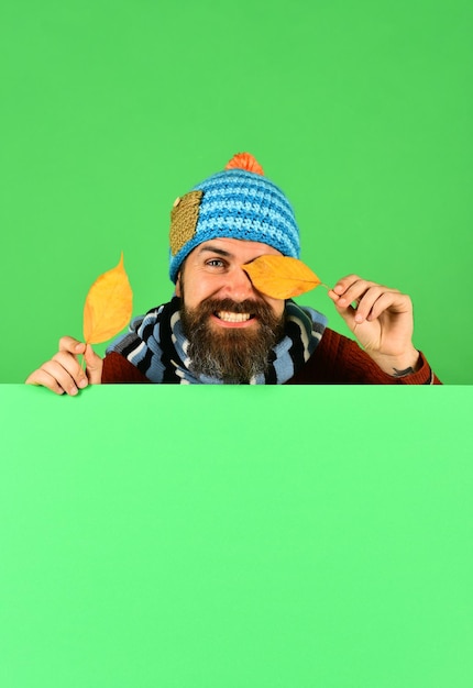 October time idea Hipster with beard and smiling face