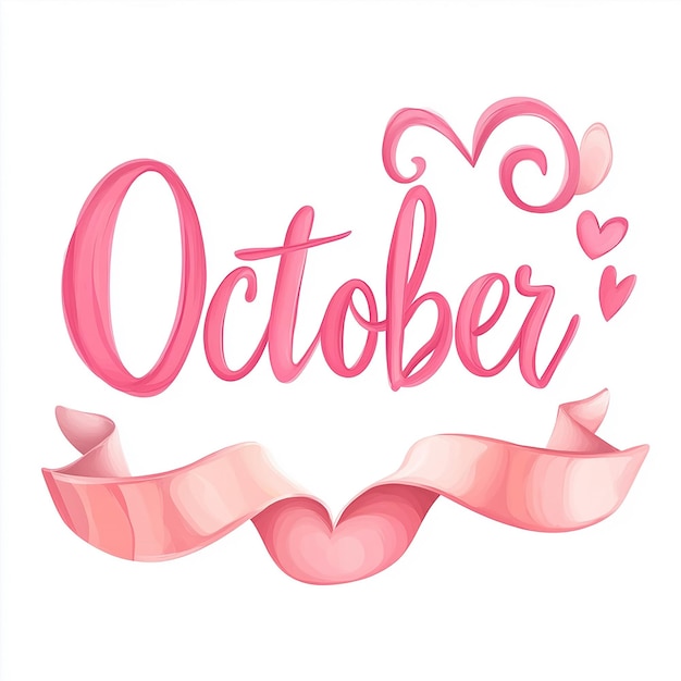 October Typography with Heart and Ribbon