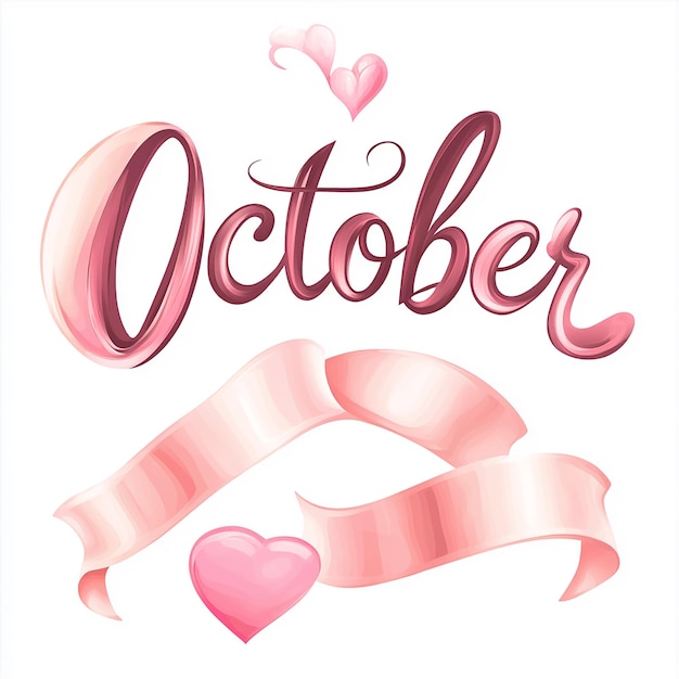 October Typography with Heart and Ribbon