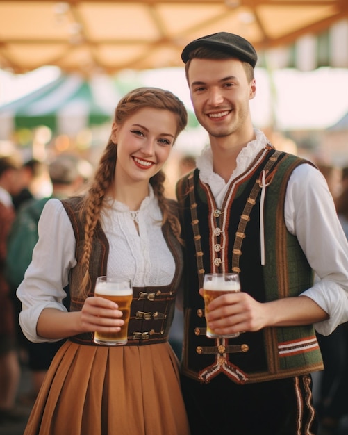 Photo octoberfest holding a mug of beer and smiling