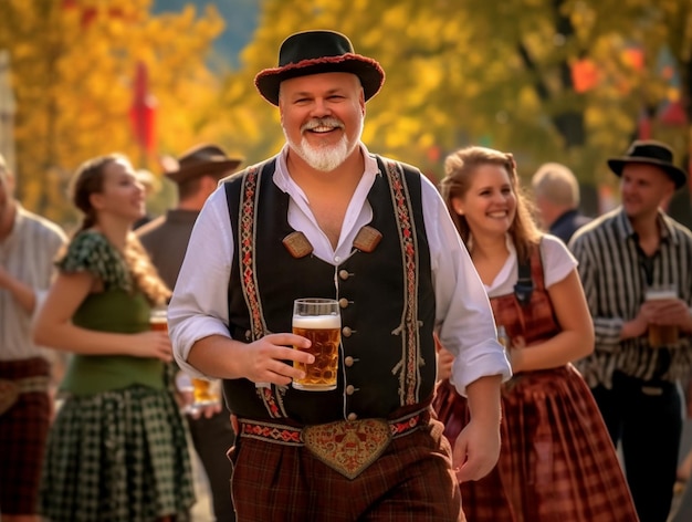 Photo octoberfest holding a mug of beer and smiling